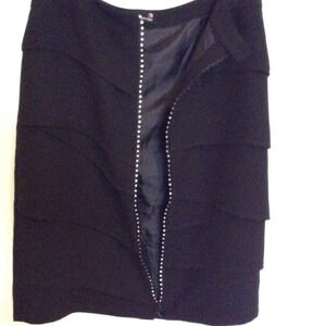 Laura Women's 8P Petite Black Pencil Skirt Front Zipper With Rhinestones Office